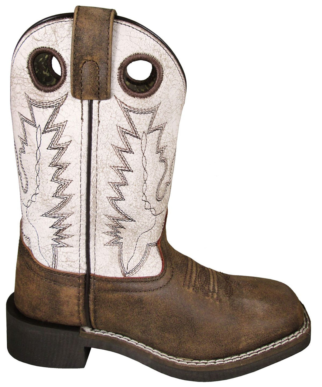 'Smoky Mountain' Youth Drifter Western Square Toe - Brown Distress / Antique White