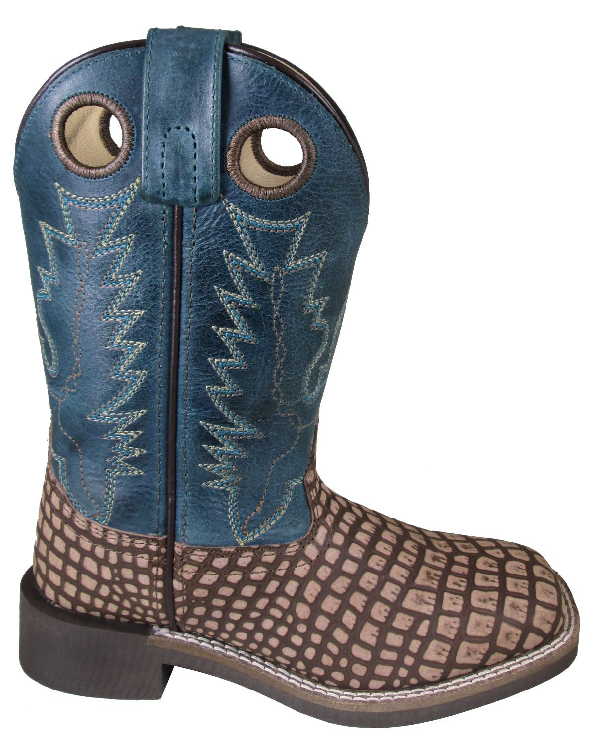 'Smoky Mountain' Children's Reptile Western Square Toe - Vintage Brown / Dark Turquoise