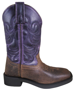 'Smoky Mountain' Youth 8.5" Tucson Western Square Toe - Brown Oil Distressed / Dark Purple