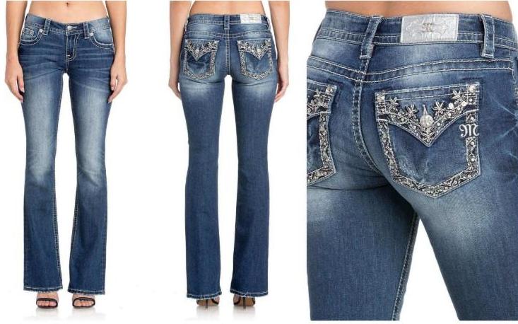Floral Essence Low Rise Boot Cut Jeans - Medium Wash Denim