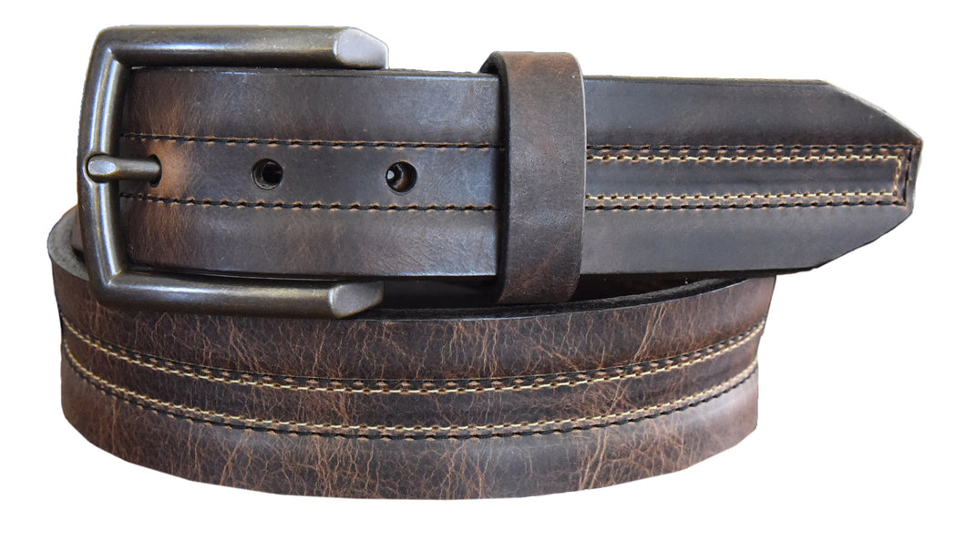 'Vintage Bison' Men's Leather Belt - Brown