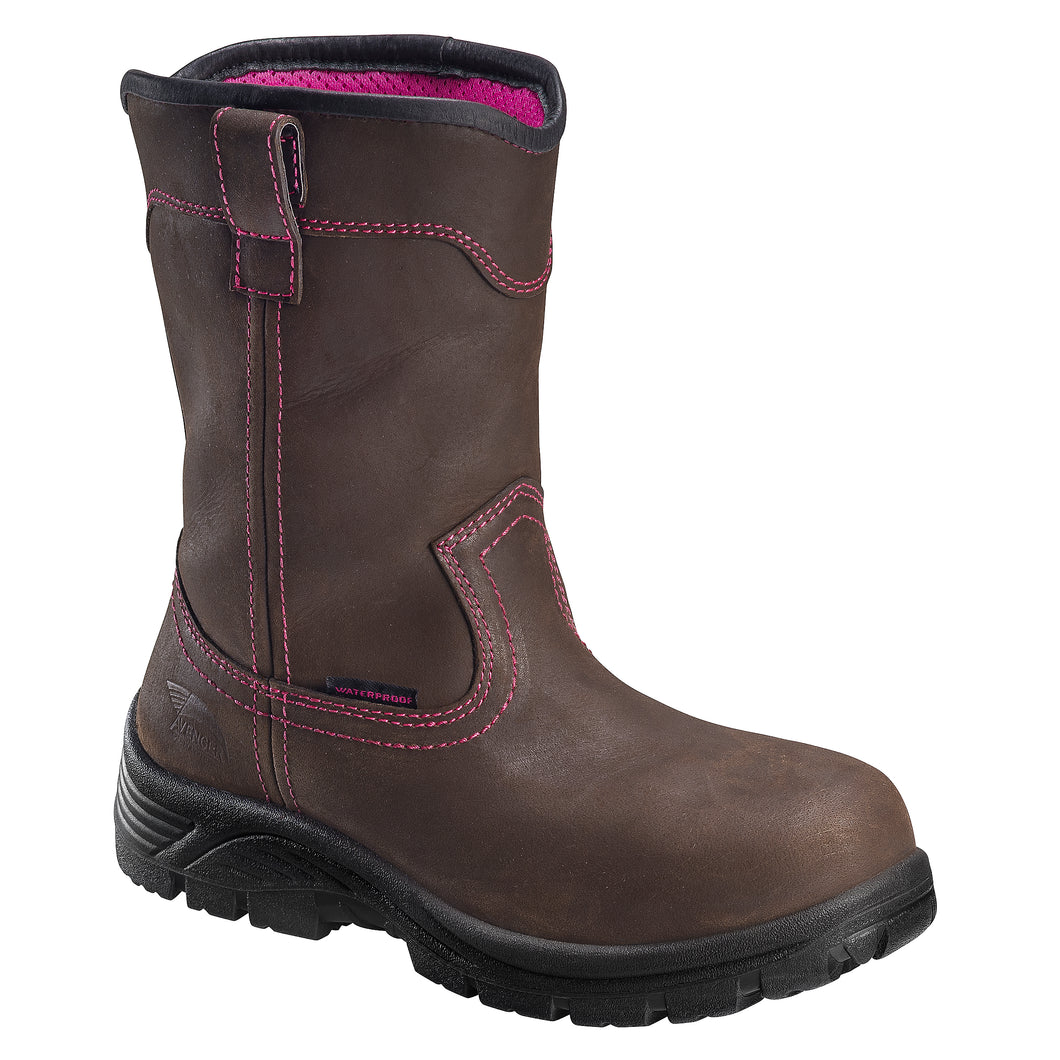 'Avenger' Women's Wellington EH WP Comp Toe Pull On - Brown / Pink