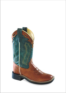 'Old West' Child's 9" Western Square Toe - Cognac / Teal