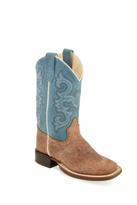 'Old West' Children's Western Square Toe - Brown / Sky Blue