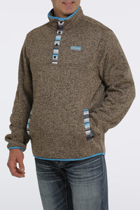 'Cinch' Men's 1/4 Snap Placket Pullover Sweater - Brown