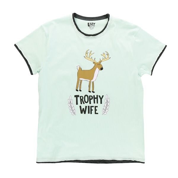'Lazy One' Women's Trophy Wife PJ T-Shirt - Mint Green / Dark Grey
