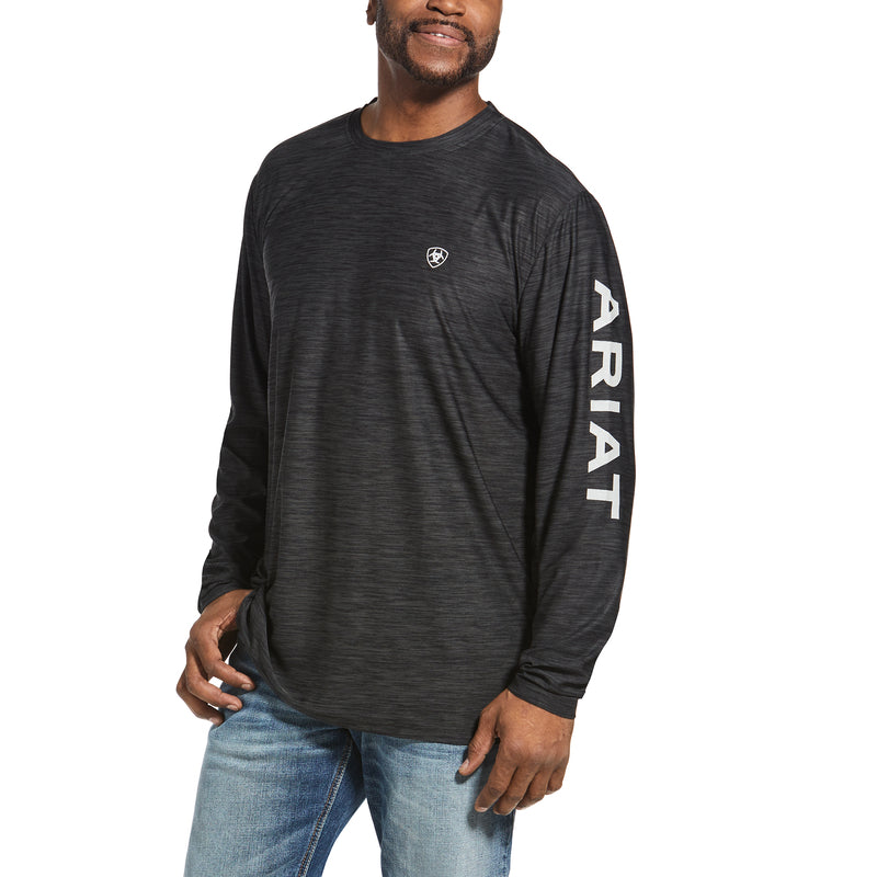 'Ariat' Men's Charger Logo Long Sleeve T-Shirt - Charcoal Heather