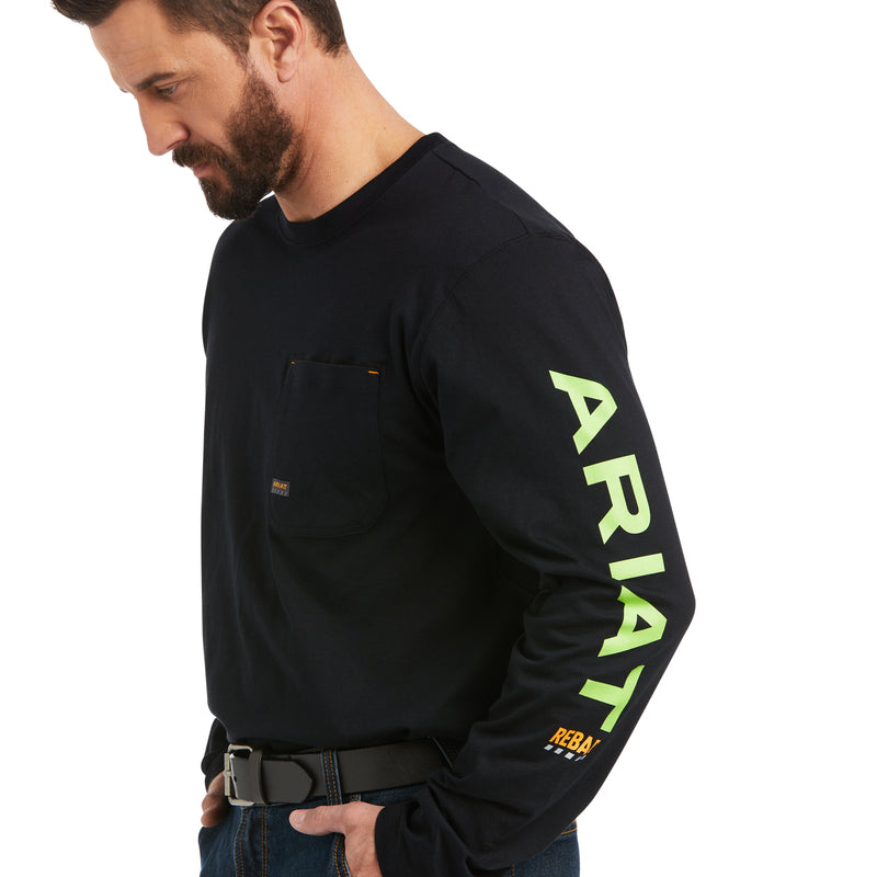 'Ariat' Men's Rebar Workman Logo T-Shirt - Black / Lime