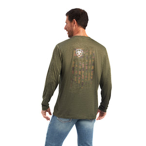 'Ariat' Men's Charger Camo Flag Logo T-Shirt - Olive Heather