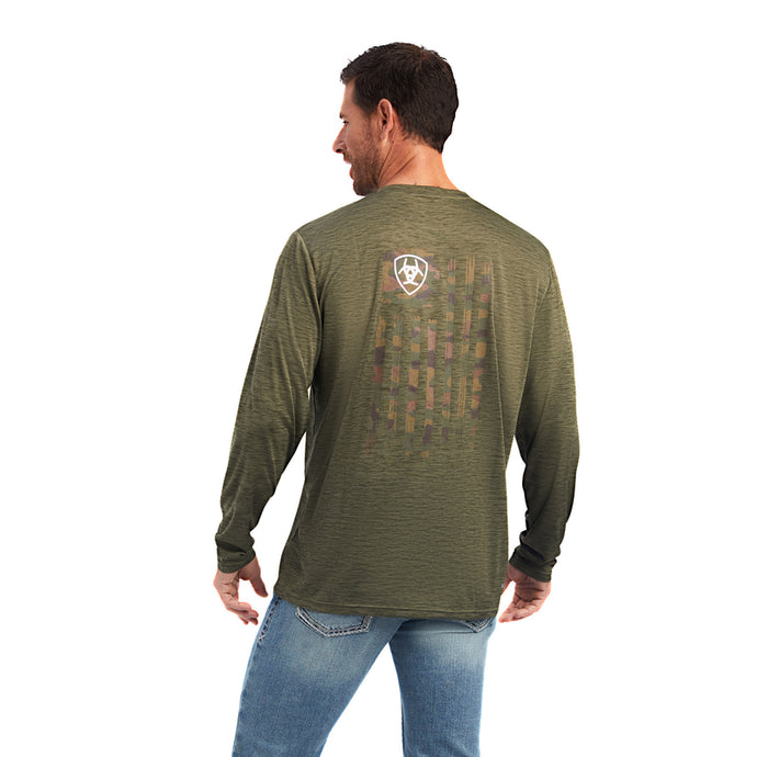 'Ariat' Men's Charger Camo Flag Logo T-Shirt - Olive Heather