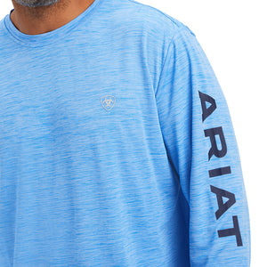 'Ariat' Men's Charger Logo Long Sleeve Tee - Aegean Blue