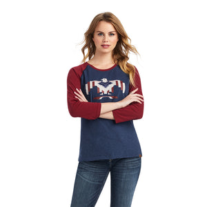 'Ariat' Women's Thunderbird Chimayo Baseball T-Shirt - Navy Heather / Rubiyat