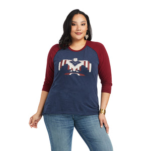 'Ariat' Women's Thunderbird Chimayo Baseball T-Shirt - Navy Heather / Rubiyat