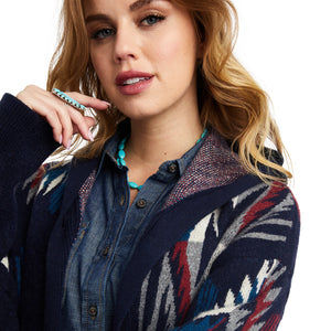 'Ariat' Women's Coatigan Chimayo Sweater - Navy Jacquard -inspired pattern created by the artists at