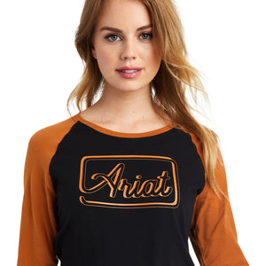 'Ariat' Women's R.E.A.L. Billboard Baseball T-Shirt - Black / Rust