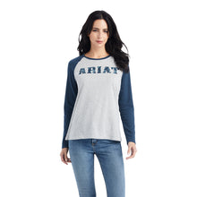 'Ariat' Women's R.E.A.L. Baseball T-Shirt - Heather Grey / Midnight Blue