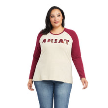 'Ariat' Women's R.E.A.L. Baseball T-Shirt - Oatmeal Heather / Beet Red