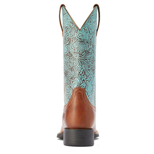 'Ariat' Women's 11" Round Up Western Square Toe - Beduino Brown / Turquoise Floral Emboss