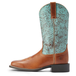 'Ariat' Women's 11" Round Up Western Square Toe - Beduino Brown / Turquoise Floral Emboss