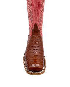 'Anderson Bean' Men's 13" HorsePower Top Hand Western Square Toe - Brandy Caiman Belly / Red Sinsation