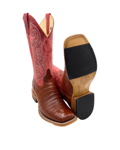 'Anderson Bean' Men's 13" HorsePower Top Hand Western Square Toe - Brandy Caiman Belly / Red Sinsation