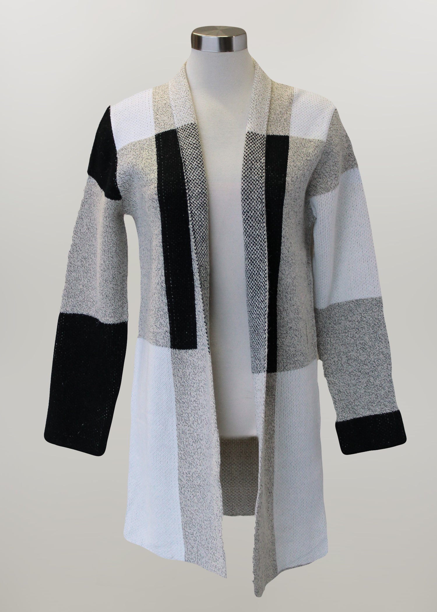 'Keren Hart' Long Sleeve Knit Duster - Black / White / Grey