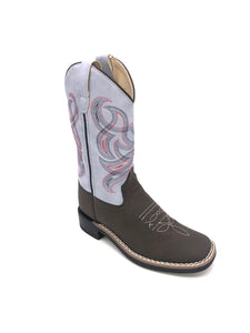 'Old West' Children's Western Broad Square Toe - Brown / Sky Blue