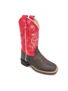 'Old West' Children's Western Broad Square Toe - Brown / Red