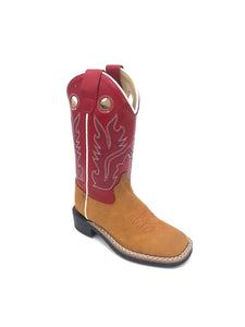 'Old West' Children's Ultra Flex Western Broad Square Toe - Tan / Red
