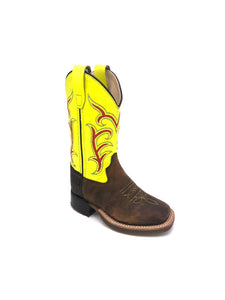 'Old West' Children's Western Broad Square Toe - Brown / Yellow