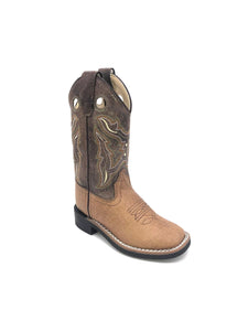 'Old West' Children's Western Broad Square Toe - Tan / Brown Crackle