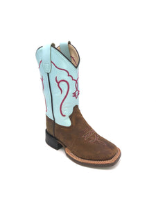 'Old West' Children's Western Broad Square Toe - Brown / Blue
