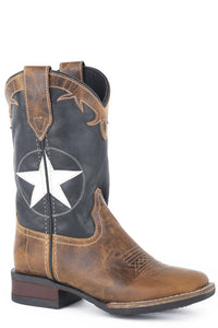 'Roper' Youth 9" Monterey Star Western Square Toe - Tan / Navy