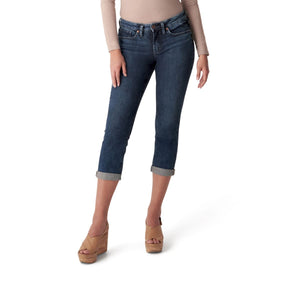 Silver Jeans' Women's Suki Mid Rise Capri - Dark Indigo – Trav's Outfitter