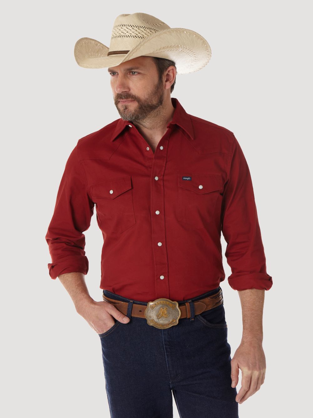 'Wrangler' Men's Advanced Comfort Cowboy Cut Snap Front - Red
