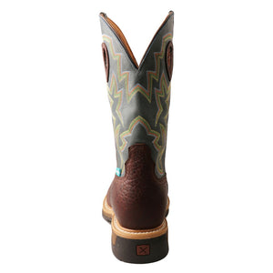 'Twisted X' Men's 12" Lite Cowboy EH WP Square Alloy Toe - Brown / Teal Green