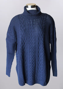 'Keren Hart' Women's Pullover Cowl Neck Sweater - Navy (ext. sizes)