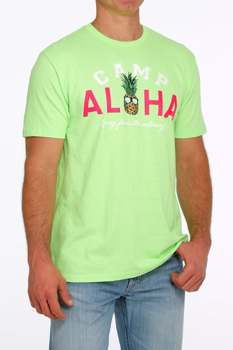 'Cinch' Men's Camp Aloha T Shirt - Heather Green