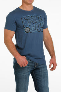 'Cinch' Men's Screen Print T Shirt - Heather Light Blue