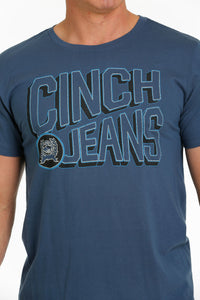 'Cinch' Men's Screen Print T Shirt - Heather Light Blue