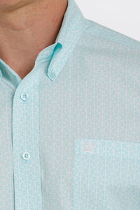 'Cinch' Men's Geometric Print Short Sleeve Button Down - Light Blue