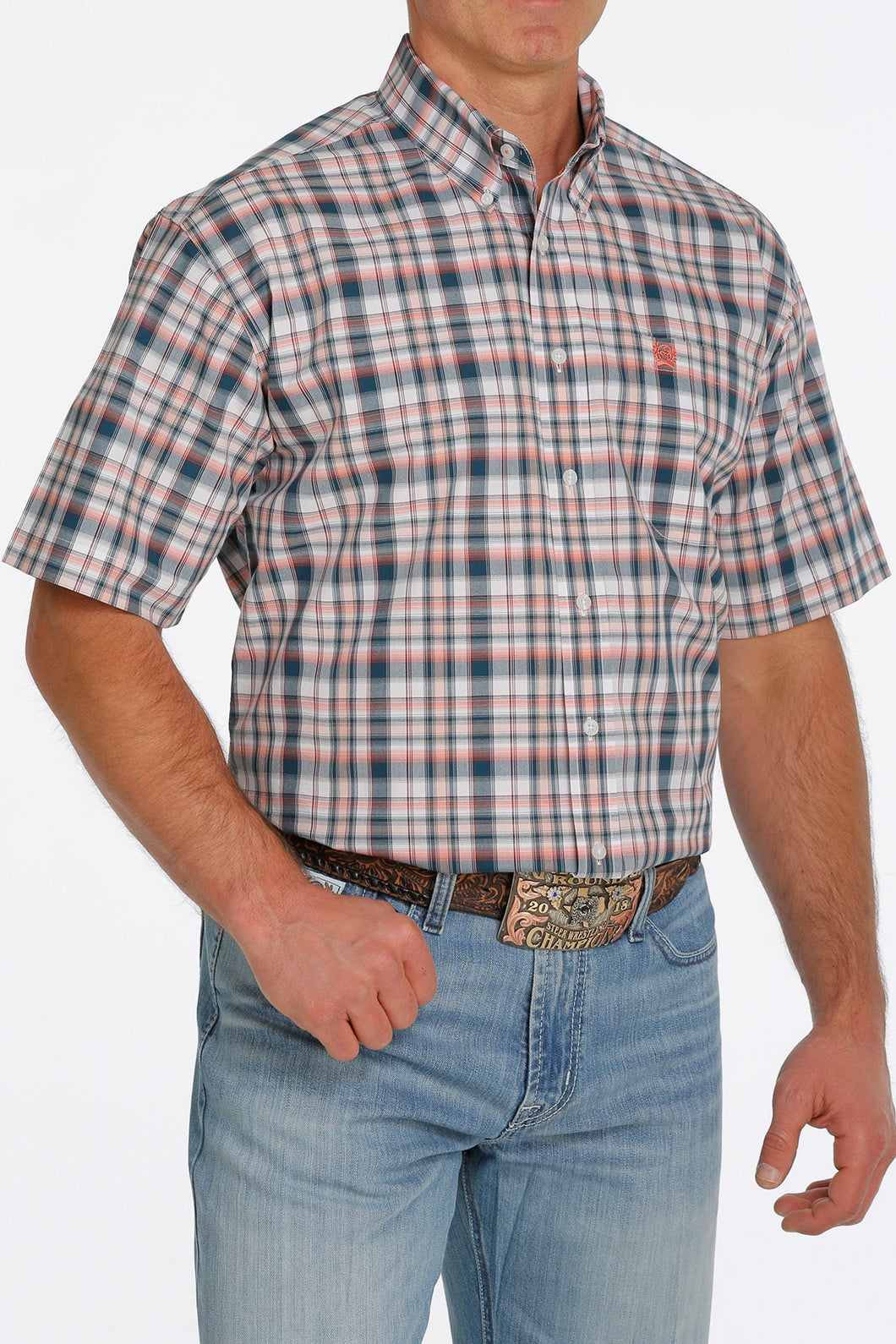 'Cinch' Men's Plain Short Sleeve Button Down Shirt - White