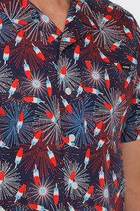 'Cinch' Men's Patriotic Popsicle Print Classic Fit Camp Shirt - Navy