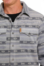 'Cinch' Men's Aztec Print Polar Fleece Shirt Jacket - Blue