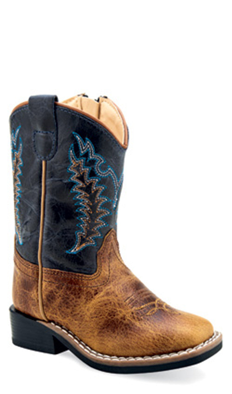 'Old West' Toddlers' Western Square Toe - Tan / Blue (Sizes 4C-8C)