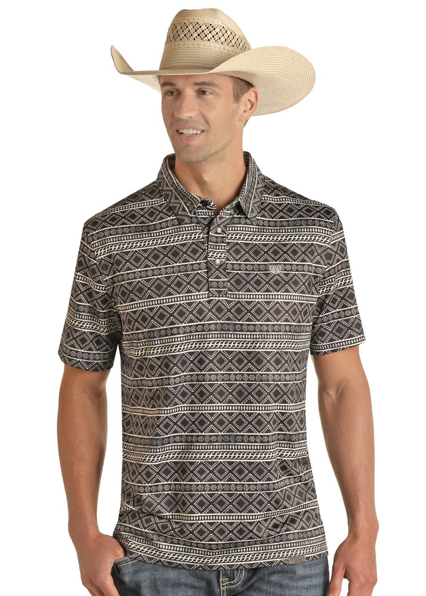 'Panhandle' Men's Performance Aztec Snap Knit Polo - Black – Trav's ...