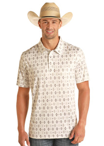 'Panhandle' Men's Short Sleeve Printed Polo -  White