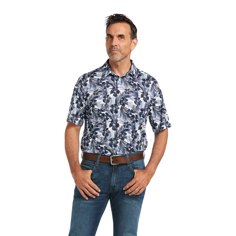 'Ariat' Men's All Over Print Polo - White Tropical