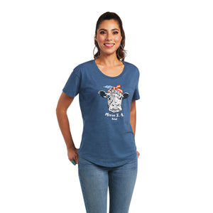 'Ariat' Women's Moo S. A. T-Shirt - Blue Heather