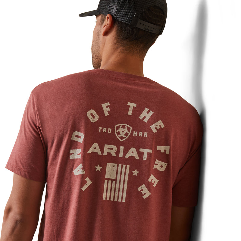 'Ariat' Men's Land of the Free T-Shirt - Red Clay Heather